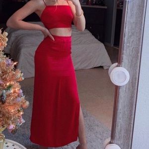 Red Top and Slid Skirt Set